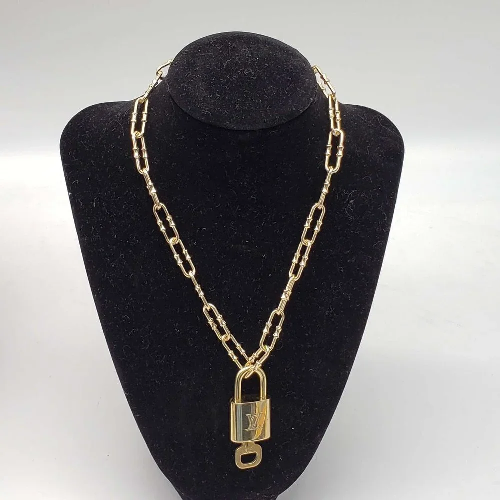 100% Auth Louis Vuitton Lock & Key with Unbranded Gold Plated Chain Necklace
